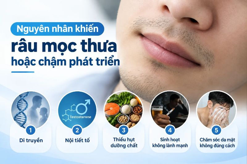 nguyên nhân khiến râu mọc thưa 