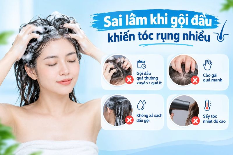 sai lầm khi gội đầu khiến tóc rụng nhiều 